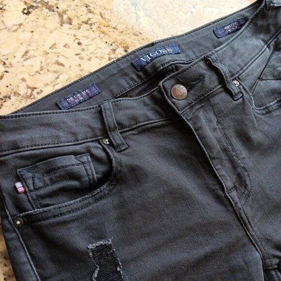 W27 L29 Vigoss Jeans Women The Chelsea Skinny Stretch Dark Low Rise Distressed - Picture 6 of 16
